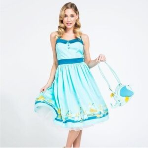 Disney Parks Magic Kingdom Retro Pin-up Rockabilly Midi Dress Aqua Blue Size S